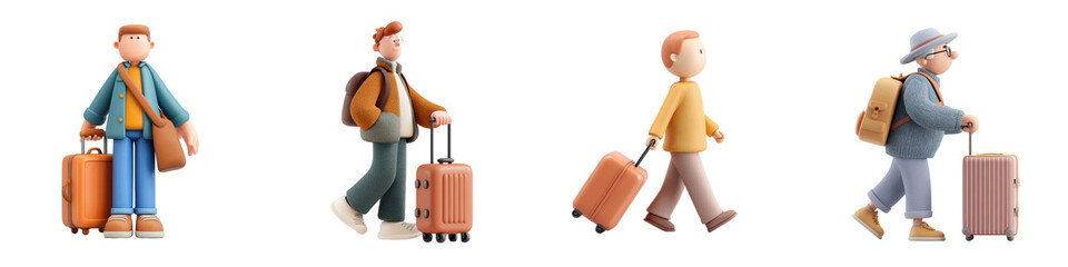 Cartoon traveller with baggage die cut mock up in summer vacation concept decoration.