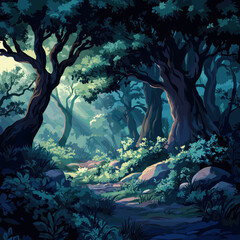 Mystical Woodland Landscape with Soft Lighting