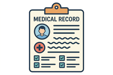 Medical history and diagnosis are documented on a patient card, accompanied by a medicine checklist featuring checkboxes, as part of a healthcare insurance service vector concept