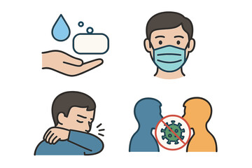 Icons for preventive measures to avoid illness and prevent viral transmission