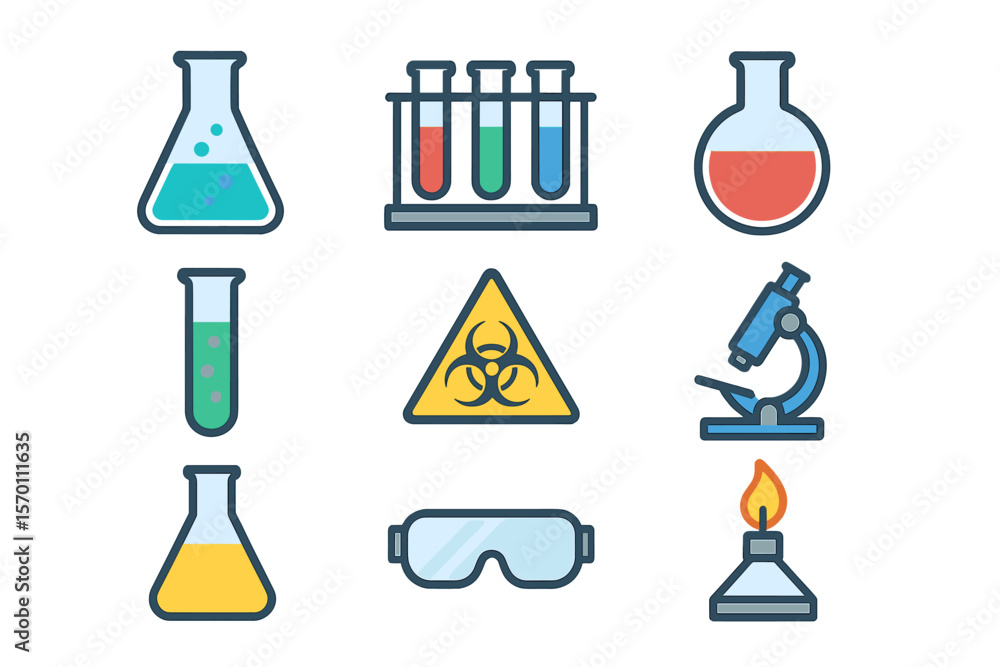 Poster a set of laboratory icons is presented in vector illustration with a flat design style