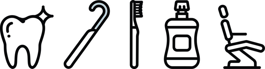 Obraz premium A dental hygiene illustration featuring a tooth, tools, mouthwash, and a chair