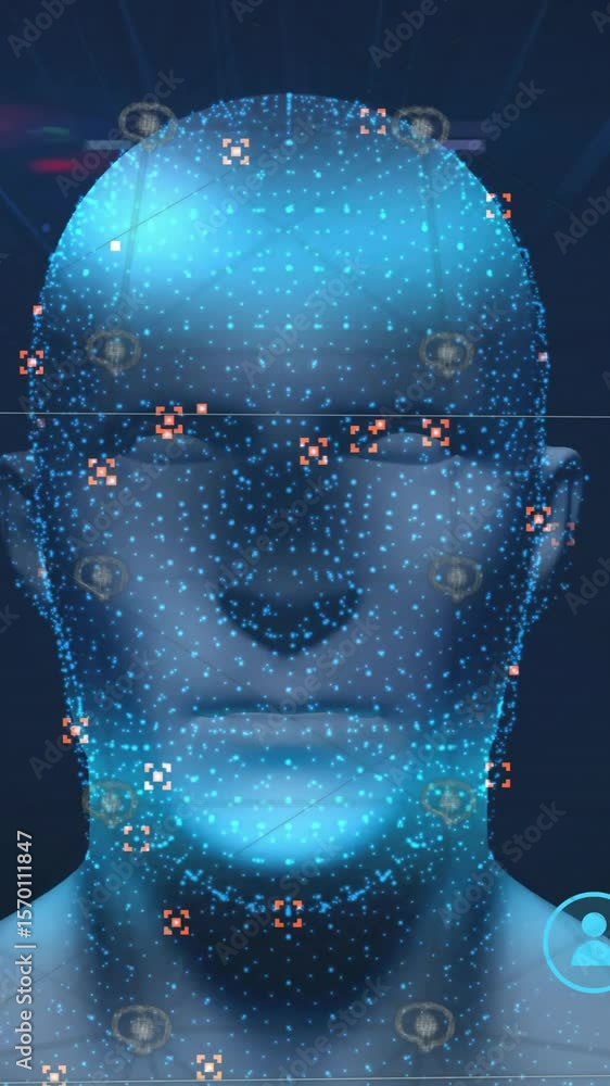 Poster animation of data processing over digital human with ai icons