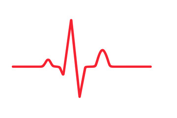 The illustration features a red heartbeat line, an isolated vector, an abstract wave, a red pulse vector trace, an EKG cardio line, and a red symbol, all representing medical and healthy concepts