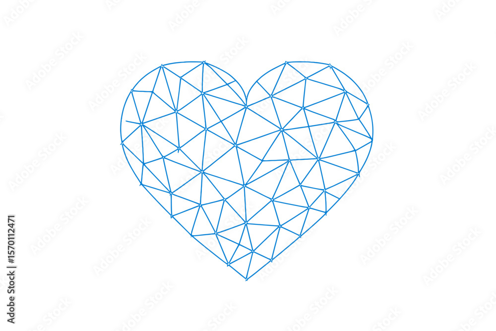 Poster vector illustration of an abstract heart icon formed by interconnected lines and triangles on a blue