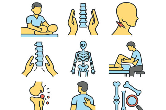 Osteopathy icons collection, a set of vector icons for web design in outline style isolated on a white background