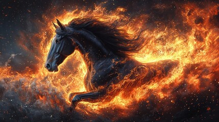 Fiery black horse in mid-stride (1)
