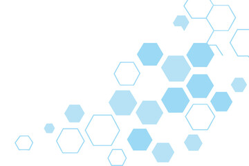 A vector illustration representing a science and healthcare technology concept set against an abstract white and blue hexagon background
