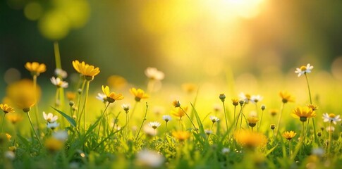 Sun-Drenched Wildflowers A Dreamy Springtime Field, perfect for illustrating childhood innocence, magic, and fairytale joy.