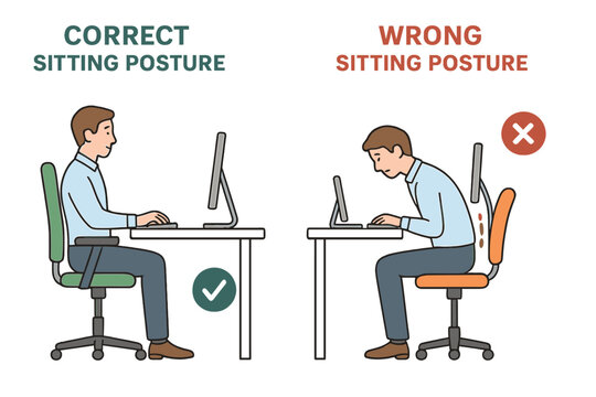 Proper and improper sitting positions and their impact on workplace ergonomics and health benefits