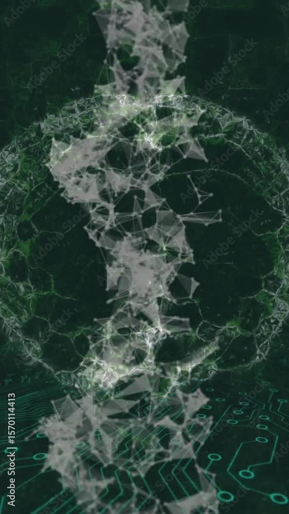 Poster dna strand and circuit board, digital data processing animation