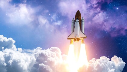 Obraz premium Rocket launch into starry sky