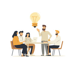 Team Meeting with Lightbulb Idea Concept