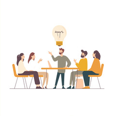 Team Meeting with Lightbulb Idea Concept