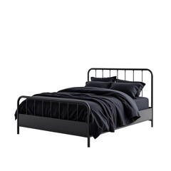 Cozy Modern Black Metal Bed Frame with Soft Dark Bedding for Stylish Sleep Spaces