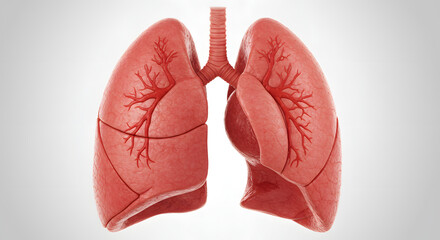 Detailed 3D illustration of human lungs, showcasing intricate vascular structures and textures, emphasizing respiratory system anatomy and biological functions for educational purposes