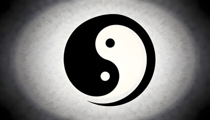 Yin yang symbol in black and white, representing balance and harmony, set against a textured gray background, illustrating the concept of duality and interconnectedness in life