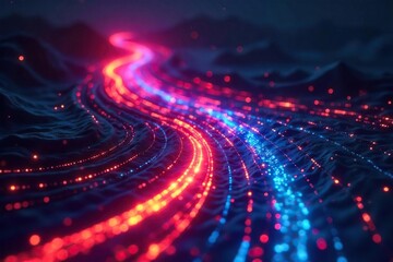 Dynamic Digital River Abstract Glowing Lines Flowing and Pulsing with Vibrant Energy, Representing a Continuous Stream of Information Technology