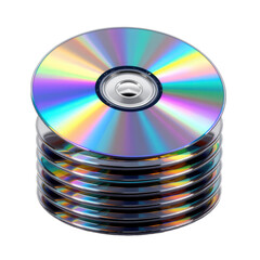 Fototapeta premium Stack of Colorful CD Discs with Reflective Surface on a White Background for Digital Media Concepts
