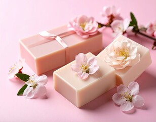 Pink soap bars with cherry blossoms