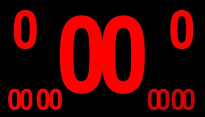 Red numbers on black background