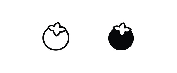 Tomato icon. Juicy vegetable with leaf tomato symbol logo illustration, editable stroke, flat design style isolated on white