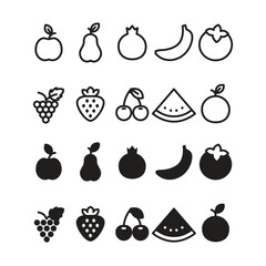 fresh fruit icon, line and flat icons set, editable stroke isolated on white, linear vector outline illustration, symbol logo design style