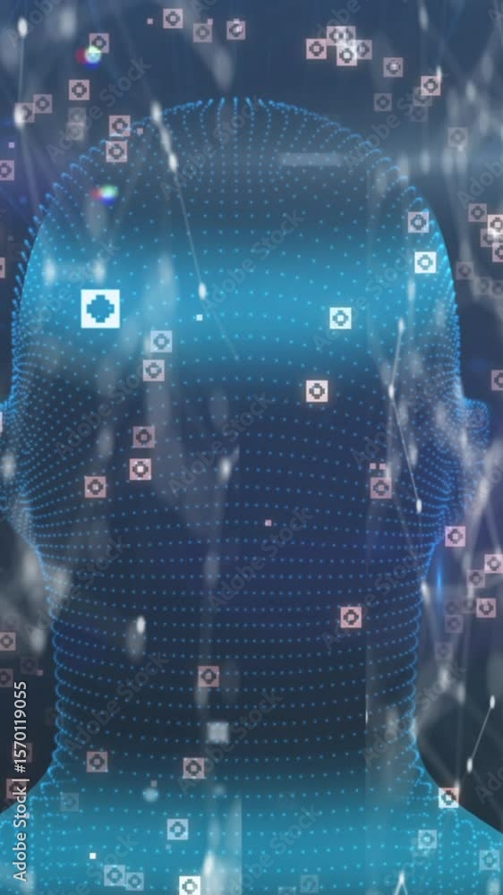Aufkleber animation of human head spinning with digital interface data processing