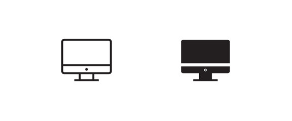 Monitor PC, Icon computer screen, logo of TV set for mobile concept sign, symbol, vector, illustration, editable stroke, flat design style isolated on white