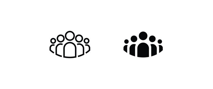 people line Icon isolated on white background. Crowd sign. five three Persons symbol for your web site design, logo User Set, Men, Women person id business icons, button, vector, editable stroke, flat