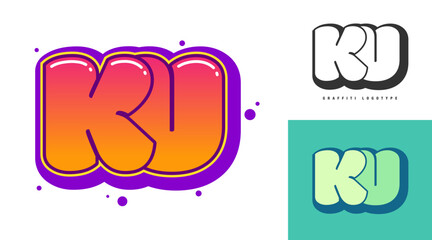 KU logo design for festival or party. Initial letter k and u in graffiti style. Creative modern lettering company name of font typography. Kids trendy logotype or identity. © SolaruS