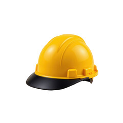 Bright Yellow Safety Helmet with Black Visor for Construction and Industrial Use, Isolated on White Background