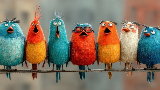 Colorful birds on a wire (1)