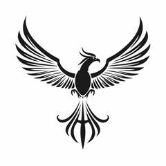 Phoenix bird with wings spread Design Logo Vector Image isolated on white background.