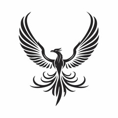 Phoenix bird with wings spread Design Logo Vector Image isolated on white background.
