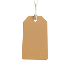 Blank brown leather tag with string for labeling in creative and design projects or product packaging
