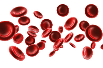 Flowing red blood cells isolated on transparent or white background, png