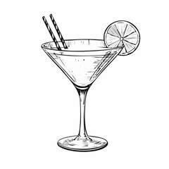 Cocktail Drawing Images. Hand Drawn Cocktail Images  vector on white background.