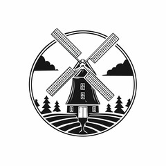 Farm House Barn Windmill Symbol Logo image Vector Illustration on white background.