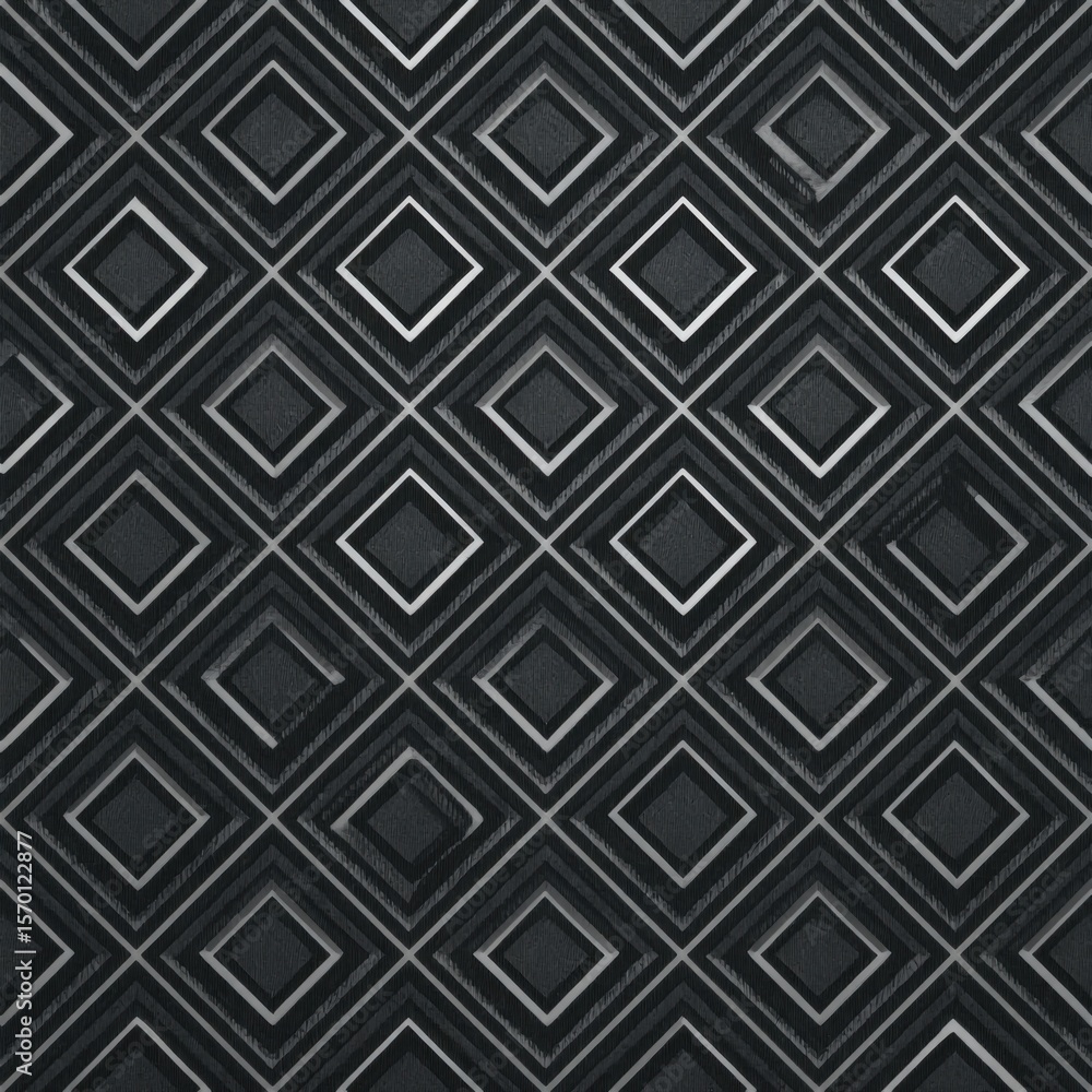 Poster a black and silver patterned background with squares of different sizes. the squares are arranged in