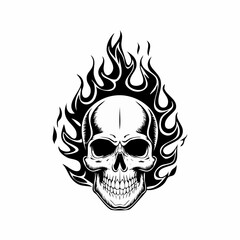 Skull on Fire with Flames Vector Illustration Vector Image and art isolated on white background.