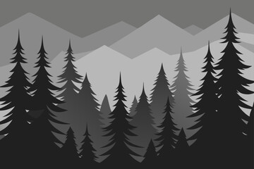 Fototapeta premium Foggy Pine Forest in Monochrome Nordic Print