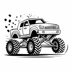Speeding Monster Truck Soars Over Obstacles in an Action-Packed Off-Road Vector image.