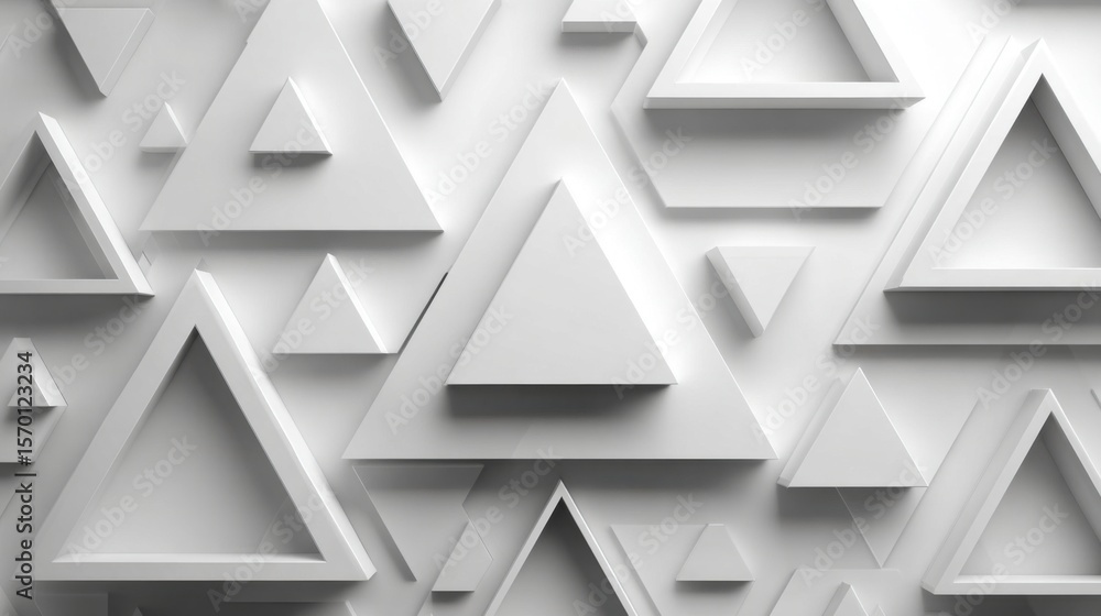 Poster a white background with many triangles of different sizes. the triangles are arranged in a way that 
