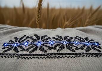 Traditional Ukraine Embroidered Fabric Close Up Ethnic Pattern 