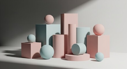 collection of spheres in pastel colors on white surface, arranged in pyramid-like structure.