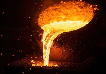 Molten Metal Pouring with Fiery Sparks Industrial Concept