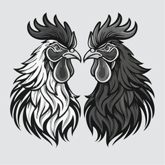 Two Roosters Facing Each Other Ready for a Duel Captured in a Dynamic Vector Illustration