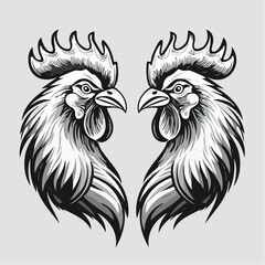 Two Roosters Facing Each Other Ready for a Duel Captured in a Dynamic Vector Illustration