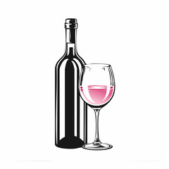 Bottle and glass with rose Wine Vector Image isolated on white background.